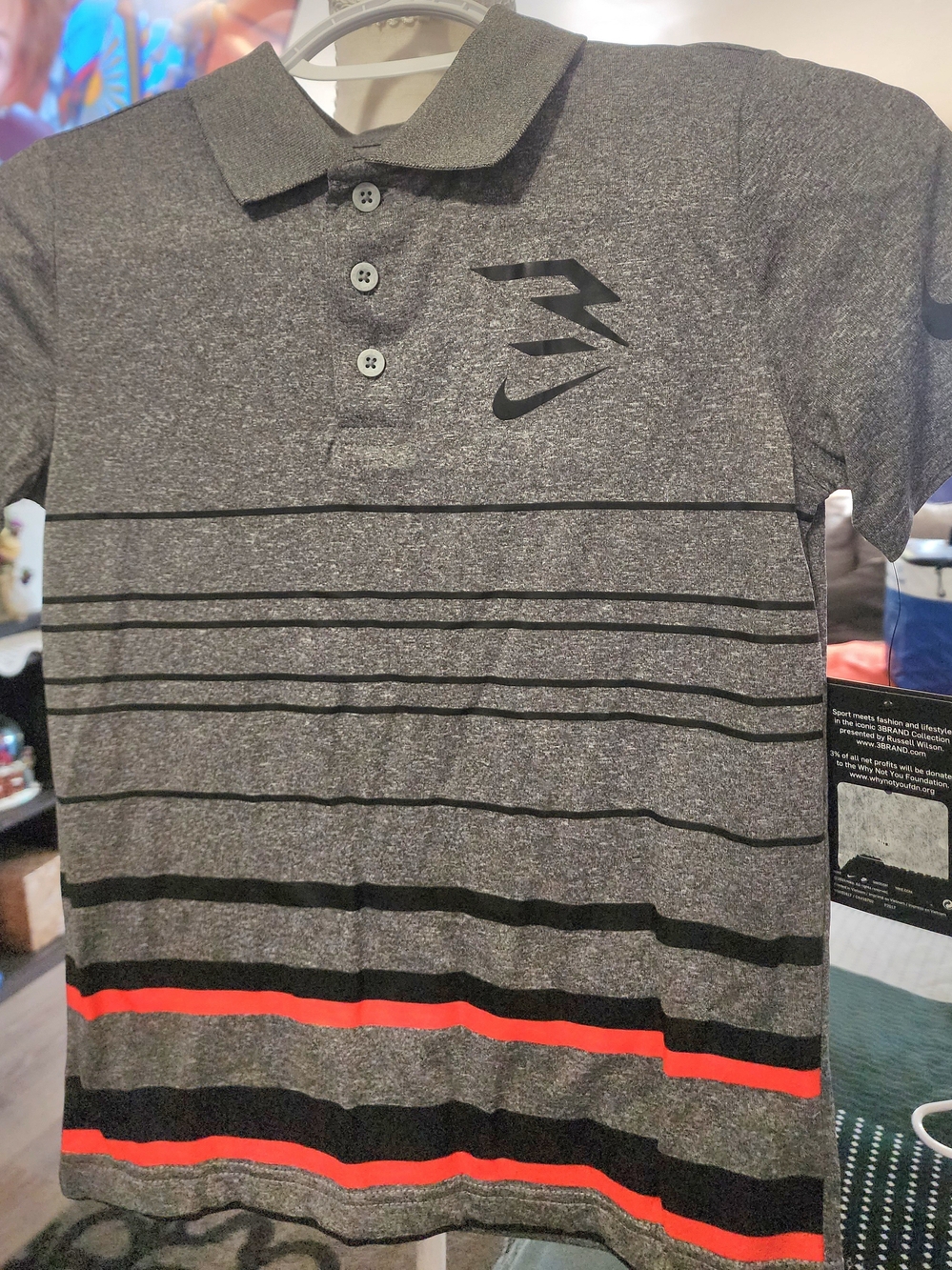 Nike Kids Gray Polo Tee with Black & Red Stripe Accents Sz SM NWT